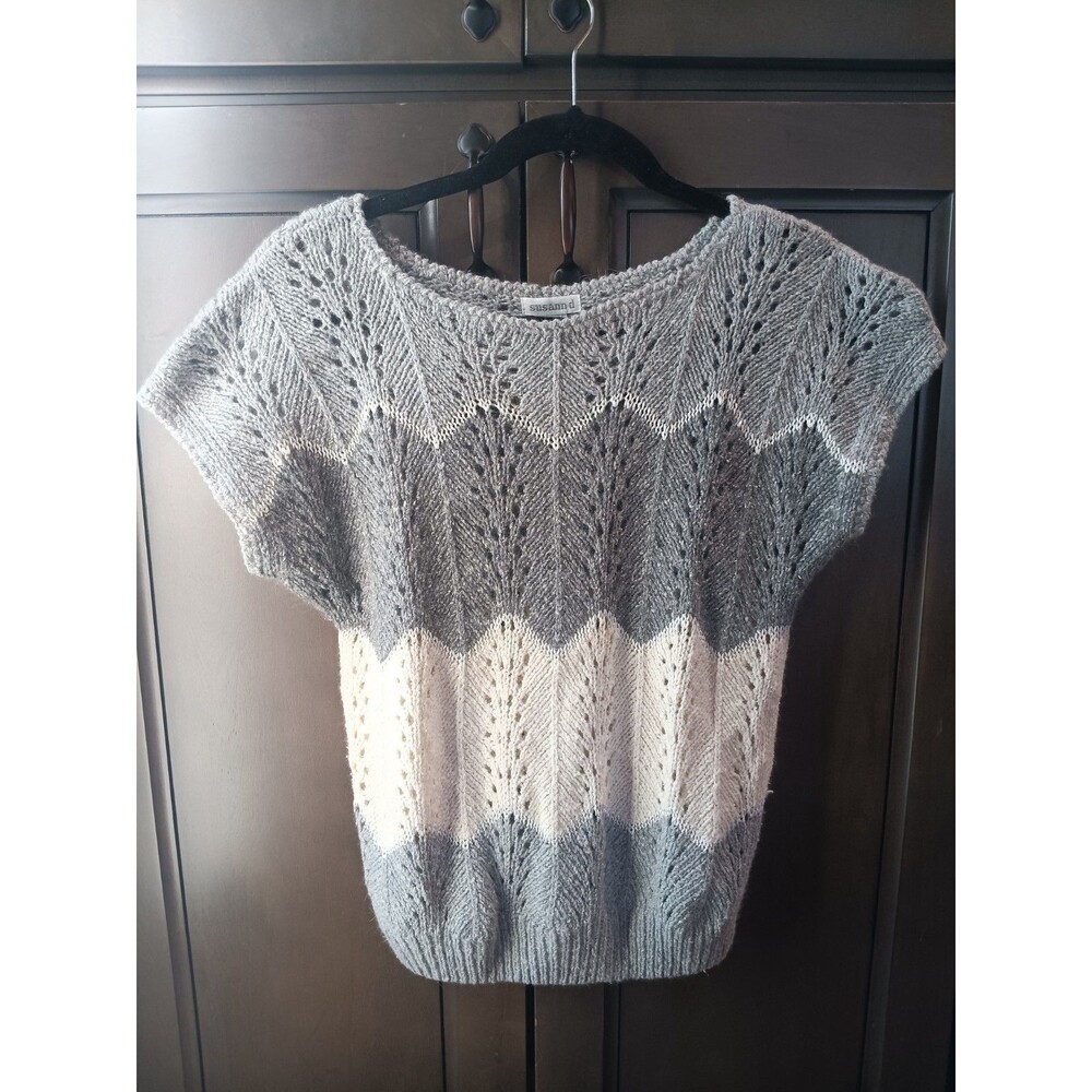 VTG Susann D Sweater Silk/Angora Rabbit Hair Blend Gray/White Sweater Women's M